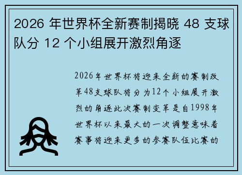 2026 年世界杯全新赛制揭晓 48 支球队分 12 个小组展开激烈角逐
