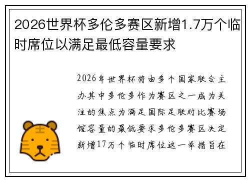 2026世界杯多伦多赛区新增1.7万个临时席位以满足最低容量要求 2026世界杯多伦多赛区新增1.7万个临时席位以满足最低容量要求